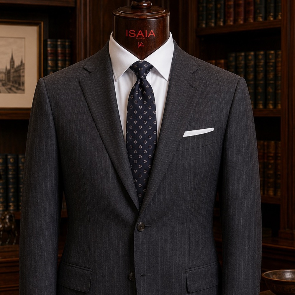 ISAIA Charcoal Pinstripe 160’s 2 Ply Wool Suit